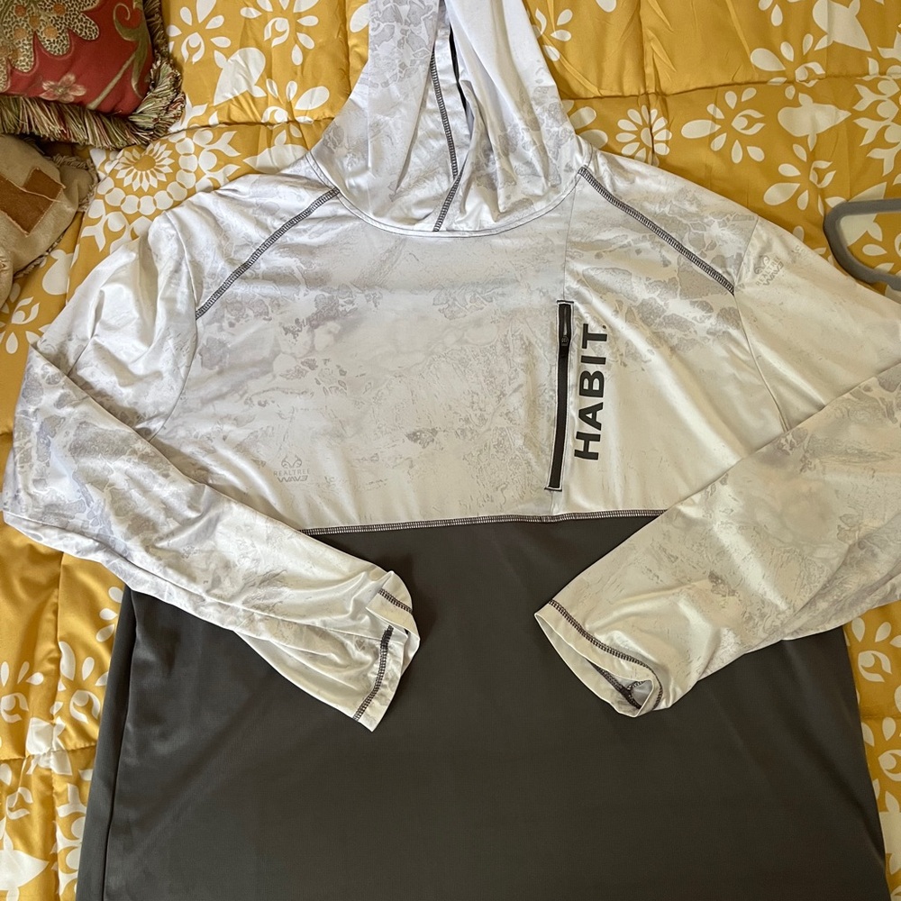 Mens 2XL Solar Factor White and Gray Hooded Sweatshirt